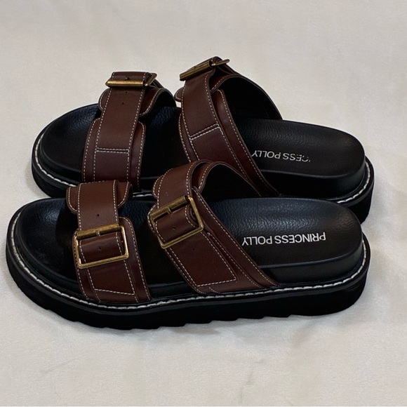 Princess Polly Ma Belle Brown Double Strap Sandals size 6 - Picture 2 of 4